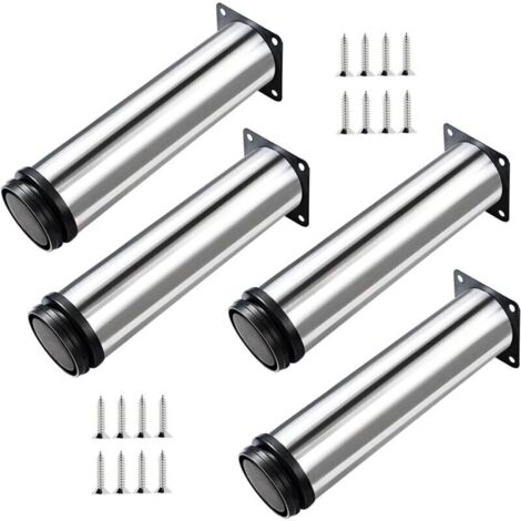 4X Pieds de Meubles, Réglables Pied Pieds de Meubles - Chrome Métal - Hauteur Réglable (Total: 250mm)