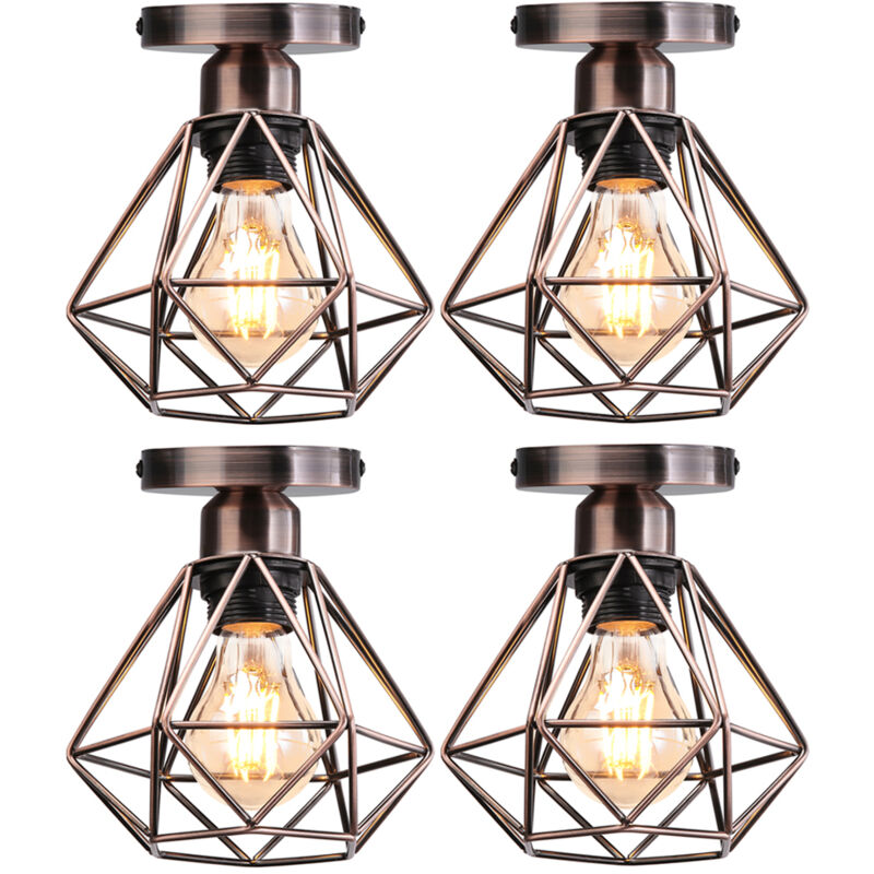4x Plafonnier stoex luminaire industriel vintage design rétro cage diamant en fer forge, Lampe de plafond métal E27 pour cuisine salon chambre