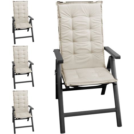 4x Polsterauflage Stuhlauflage Gartenstuhlauflage Sitzauflage Sitzpolsterauflage Sitzkissenpolster für Hochlehner 112x45cm - 4cm dick / beige