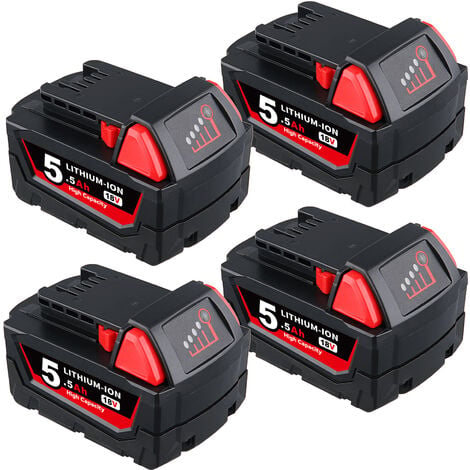 PDSTATION 4x Pour Milwaukee M18 18V 5Ah Batterie M18B5 XC Li-Ion 48-11-1860 48-11-1852