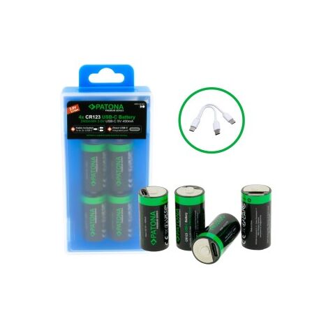 4x Premium CR123A Akkus Lithium 2960mWh 3.7V mit USB-C Ladekabel