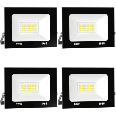 4x Projecteur Led 20W 2000LM Blanc Froid IP66 Aluminium Verre Trempé Jardin Cour