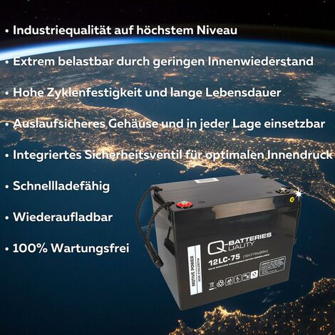 4x Q-Batteries 12LC-75 / 12V - 77Ah Blei Akku Zyklentyp AGM - Deep Cycle VRLA