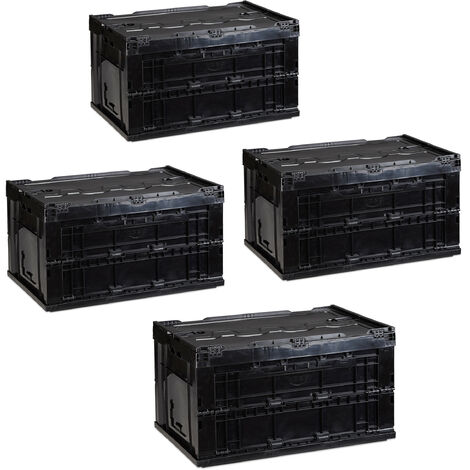 4x Relaxdays Profi Transportbox, stabil, Gewerbe, hochwertiger Kunststoff,  Qualität, 60 L, HxBxT 32,5x58,5x39,5cm, schwarz