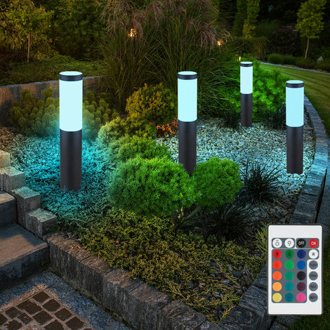 4x RGB LED lampadaires extérieurs anthracite TÉLÉCOMMANDE lampes de socle de jardin en acier inoxydable DIMMABLE