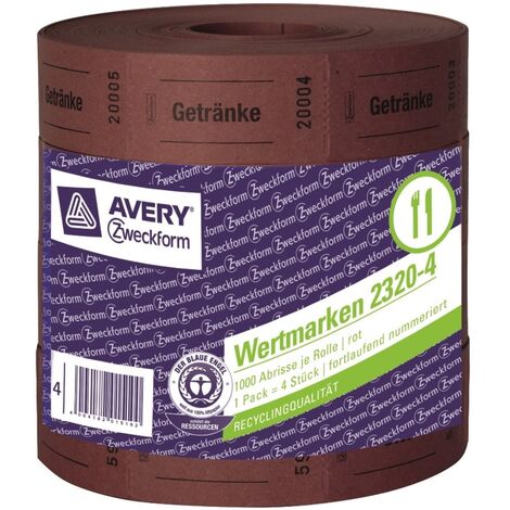 4x Rolle Getränke-Marke 57x30mm Rot 4000 Abrisse