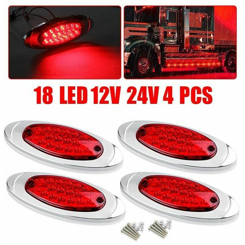 4x Rouge 18-LED Side Marker Lights Camion Remorque RV Clearance Light Étanche 12V