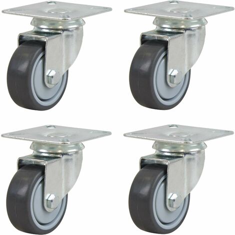 4x roulette meuble 50mm caoutchouc soft anti rayure gris pivotante sans frein universelle mini rouleau pied lit casier chariot poubelle rangement table basse roue
