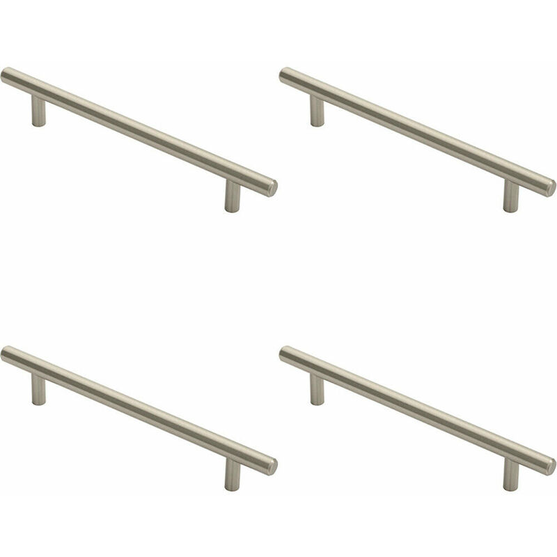 4x Round T Bar Cabinet Pull Handle 220 x 12mm 160mm Fixing Centres Satin Nickel
