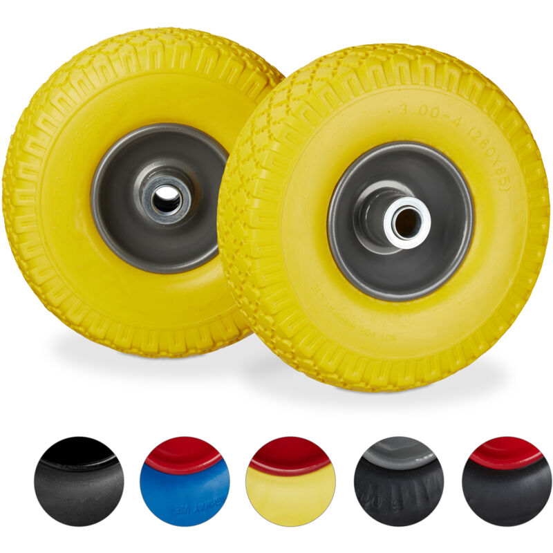 

4x Ruedas de carretilla, Neumáticos de goma, 3.00-4, Eje de 20mm, Hasta 100 kg, 260x85 mm, Amarillo-gris