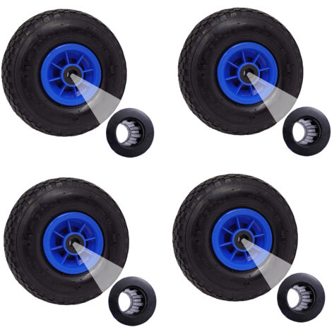 4x Sackkarrenrad Luftrad 260x85 3.00-4 Achlänge 75 mm 4PR Lagen mit Nadellager blau