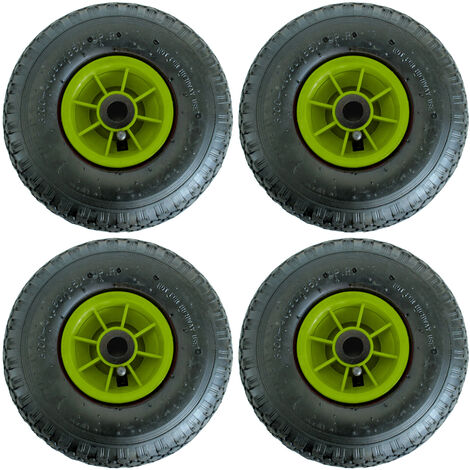 4x Sackkarrenrad Luftrad 260x85 3.00-4 Achlänge 75 mm 4PR Lagen mit Nadellager grün