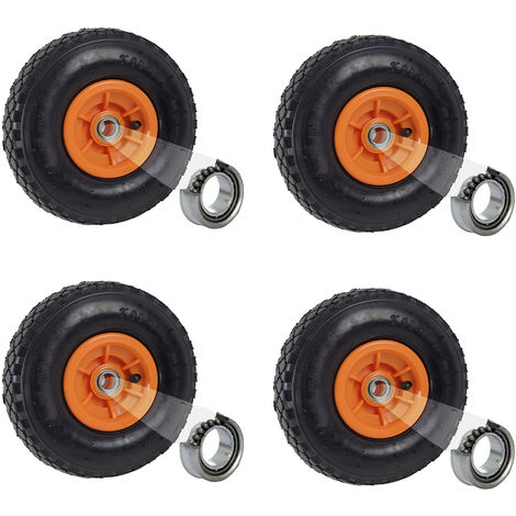 4x Sackkarrenrad Luftrad 260x85 mm 3.00-4 60 mm Nabenlänge Bollerwagenrad Ersatzrad Nabenversatz orange