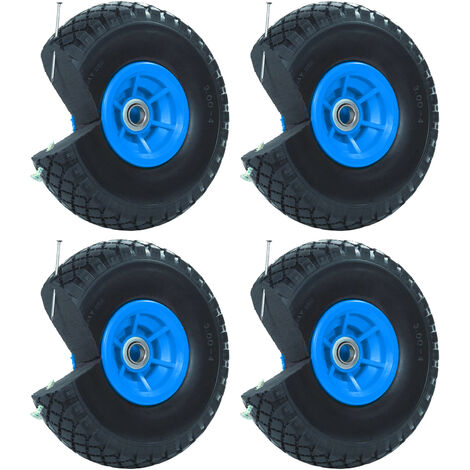 4x Sackkarrenrad Vollgummi 260x85 3.00-4 Nabenlänge 60 mm Ersatzrad Nabenversatz blau