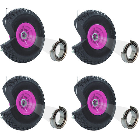 4x Sackkarrenrad Vollgummi 260x85 mm 3.00-4 60 mm Nabenlänge PU Bollerwagenrad Nabenversatz pink