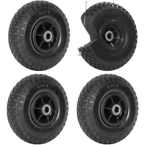 4x Sackkarrenrad Vollgummi 260x85 mm 3.00-4 60mm Nabenlänge Ersatzrad Nabenversatz schwarz