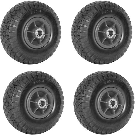 4x Sackkarrenrad Vollgummi 260x85 mm 3.00-4 Nabenlänge 60 mm PU Bollerwagenrad Nabenversatz grau