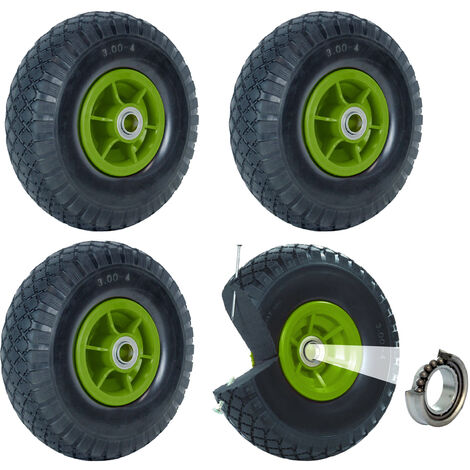 4x Sackkarrenrad Vollgummi 260x85 mm 3.00-4 Nabenlänge 60 mm PU Sackkarre Ersatzrad Rad Reifen grün