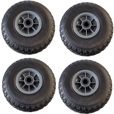 4x Sackkarrenrad Vollgummi 260x85 mm 3.00-4 PU Ersatzrad Rad Reifen Achslager 75 mm grau