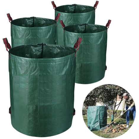 4x Sacs de jardin 272L Sac à déchets avec poignées Sac à feuilles Sac à gazon XXL Vert