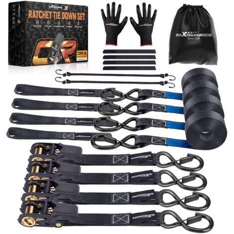 4x Sangle D'arrimage à Cliquet 4.5m 25mm 997kg Noir Crochets S Securité Auto