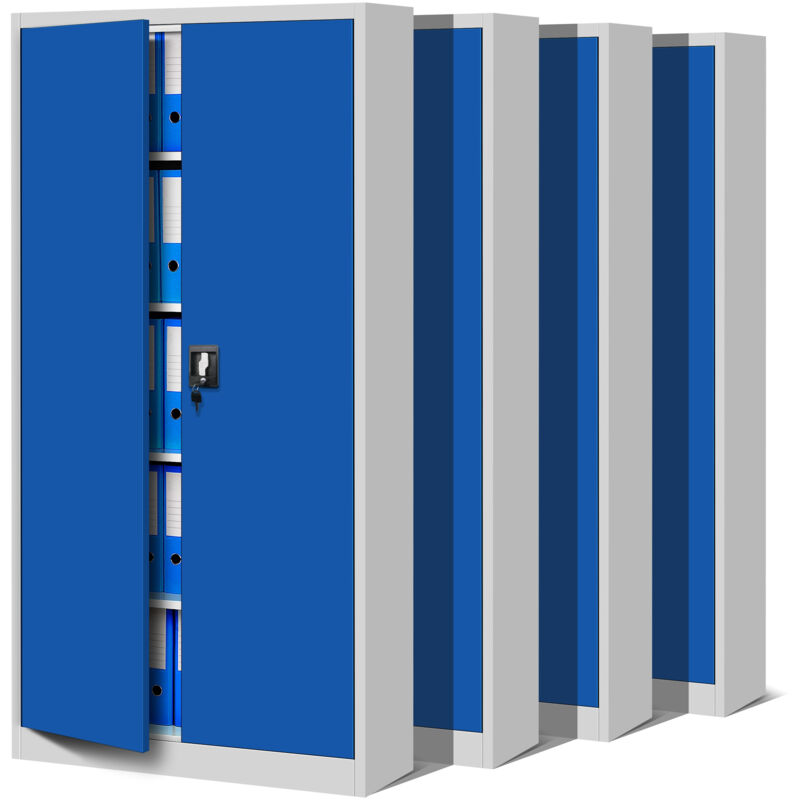 4x Satz armoire en métal verrouillable JAN, 900 x 1850 x 400 mm, gris bleu