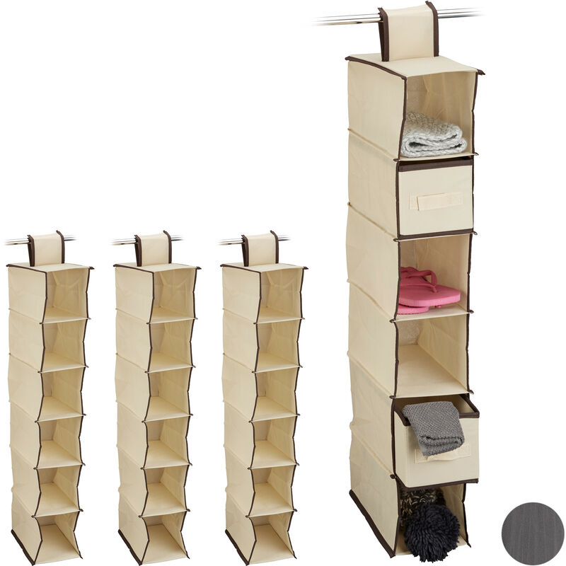 Relaxdays - Set of 4 Fabric Hanging Shelves, 6 Compartments with 2 Drawers, Foldable, Size: 82 x 14.5 x 30 cm, Beige