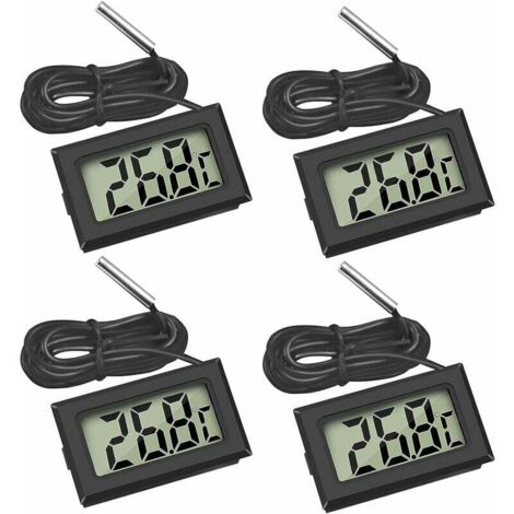(4x Schwarz) Mini-Digital-LCD-Thermometer mit Temperaturfühler für Kühlschränke, Gefrierschränke und Aquarien