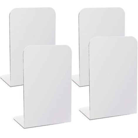 4X Serre-livres en métal blanc，Serre-livres pour étagères avec coussinets en mousse，Livre robuste