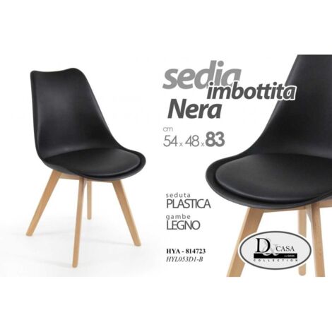 4x Silla moderna para sala de estar estudio negra acolchada con patas de madera