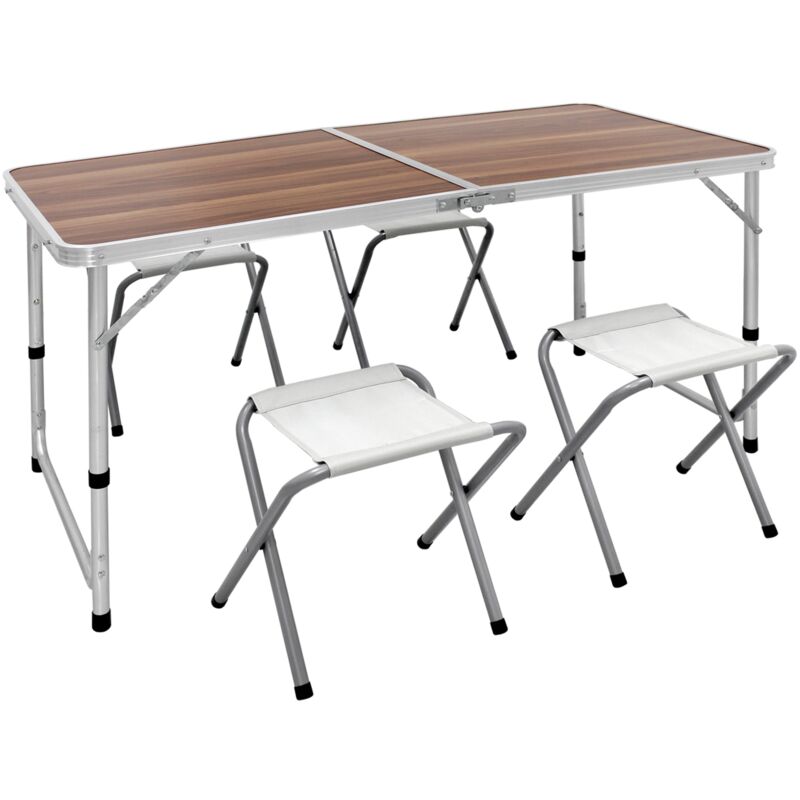 

Mesa plegable + 4 sillas de aluminio portátil camping terraza jardín mesa 120cm