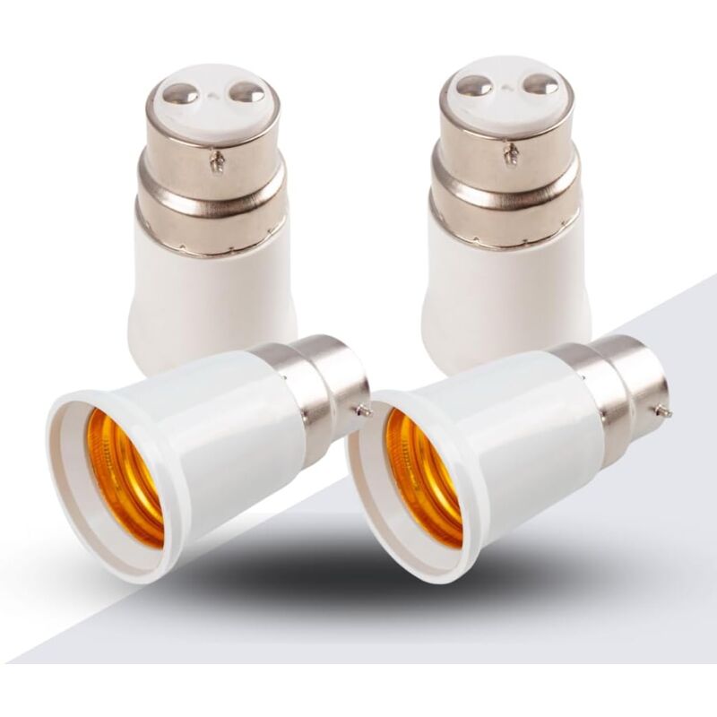 4X Socket Adapter - B22 To E27 Socket Converter - Bayonet Base Lamp Holder Adapter For Led Halogen Bulb