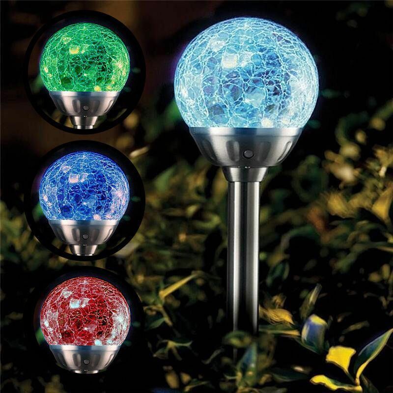 4x Solar Powered led Outdoor Solar Lights, Changes Colour Garden Light for your Patio or Garden, Crackle Glass Crystal Globe