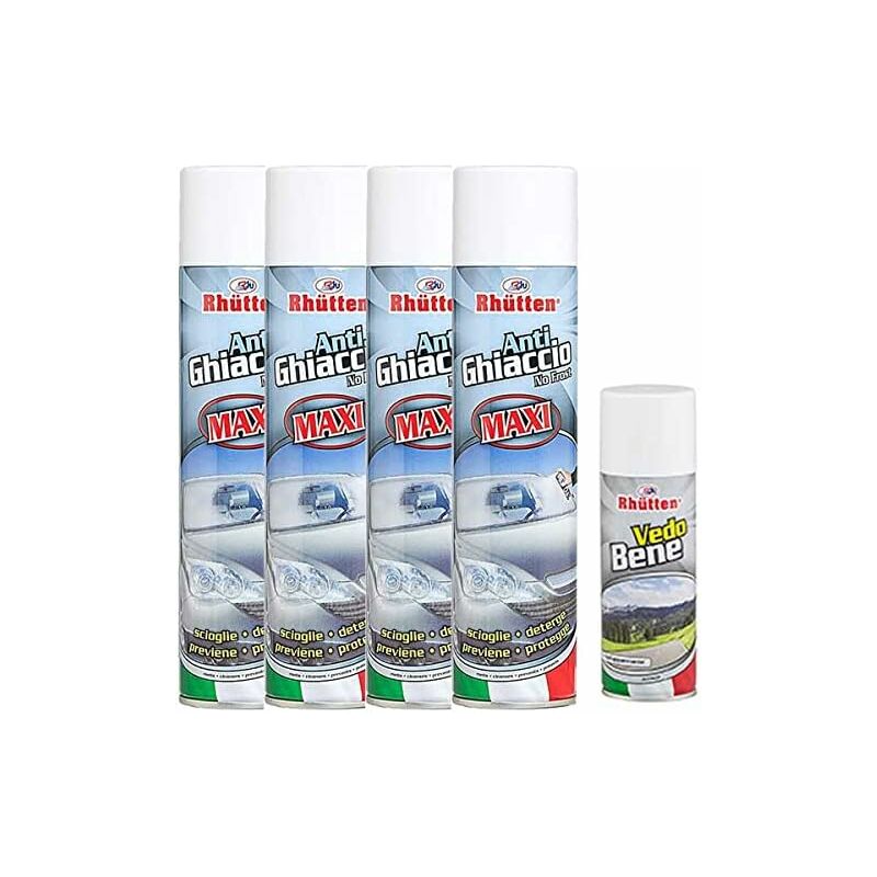 Image of Rhutten - 4X Spray Auto Antighiaccio Parabrezza + Spray Antiappannante Omaggio - Effetto Antigelo Deghiacciante 400ml x3 Maxi Formato - Scioglie