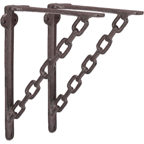 4x Staffe a Chain per Mensole, Set da 4, Stile Antico, Stile a Catena, Reggimensola a L, Supporto, Marrone Ruggine