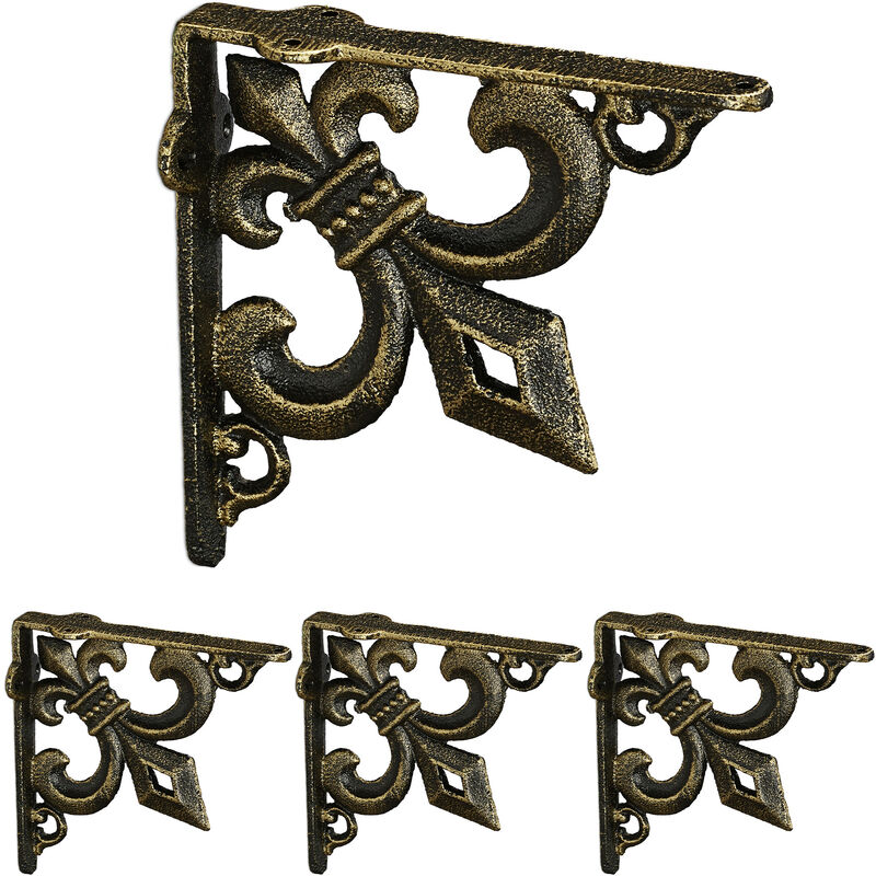 Image of 4x Staffe per Mensole, Supporti dal Design Barocco, Reggimensola Angolari per Scaffali, Stile Vintage, bronzo