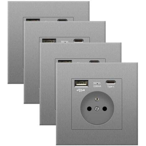 4x Steckdose mit USB & USB-C – Wandsteckdose 5V 2100mA