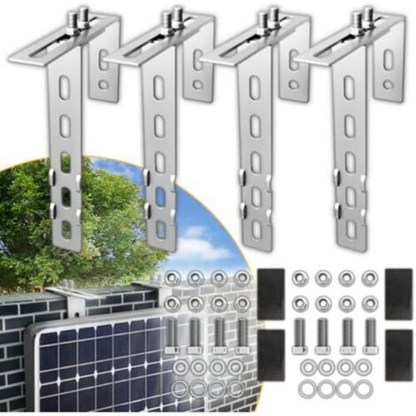 4x support de centrale électrique de balcon en acier inoxydable 304 épaissi de 3 mm, support de balcon réglable pour modules solaires, support de module solaire balcon pour balustrades rondes carrées,