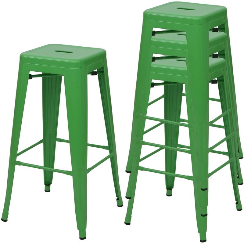 Jamais utilisé] 4x Tabouret de bar HHG 844, pour comptoir, métal, style industriel, empilable, vert