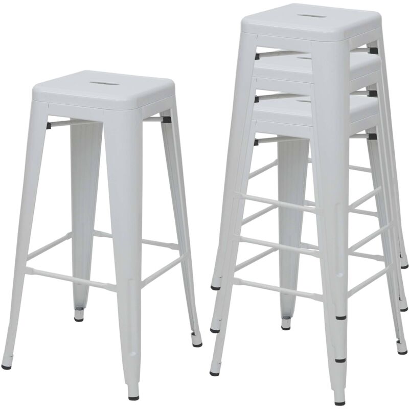 HHG - 4x tabouret de bar 844, chaise de comptoir, métal, empilable, design industriel, blanc HHG - 4x tabouret de bar 844, chaise de comptoir, métal, empilable, design industriel, blanc
