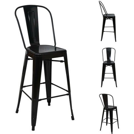 4x tabouret de bar HWC-A73, chaise de comptoir avec dossier, métal, design industriel - noir