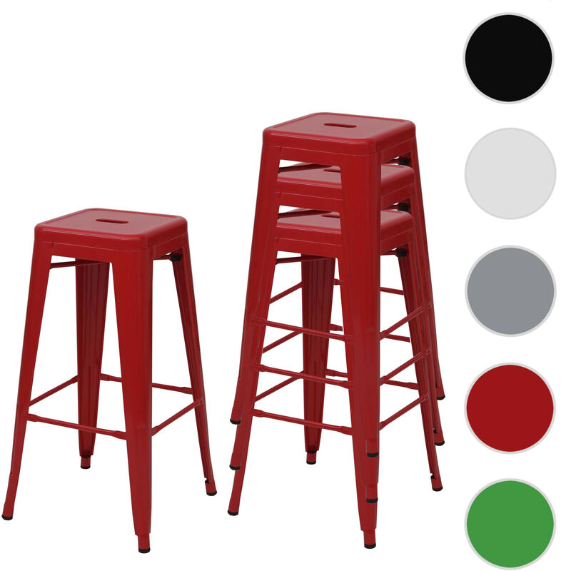 Mendler - 4x Tabouret de bar HWC-A73, pour comptoir, métal, style industriel, empilable - vert