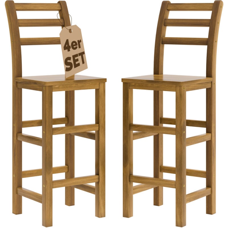 Casaria - 4x Tabourets de bar 75 cm Chaises haute de bar en bois avec dossier repose-pieds Tabouret de bistrot Cuisine salon exterieur