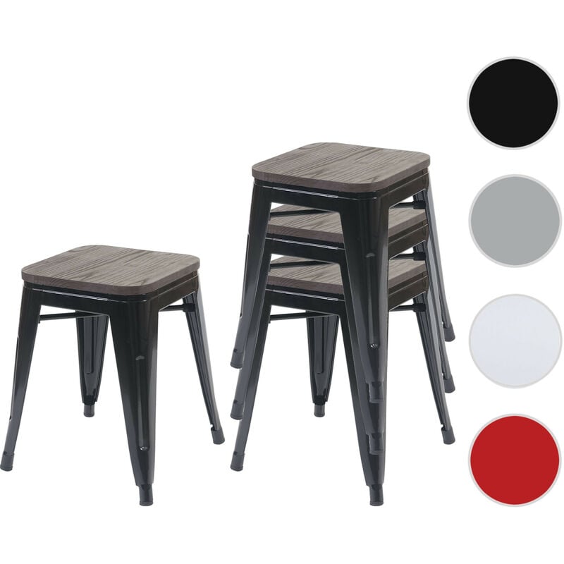 4x Tabouret HWC-A73, avec siège en bois, métal, style industriel, empilable - blanc