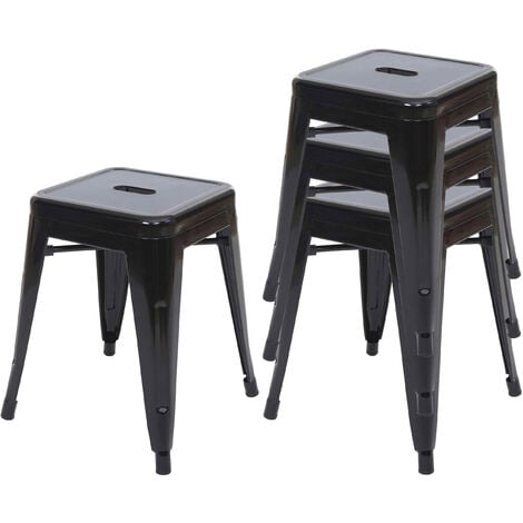 MENDLER 4x tabouret HWC-A73 en métal, design industriel, empilable - noir