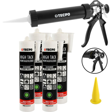 4x TECPO Montagekleber HIGH TACK Baukleber 455g Kleber + Dichtstoffe MS-Polymer SMP + Alu-Kartuschenpresse 220 mm