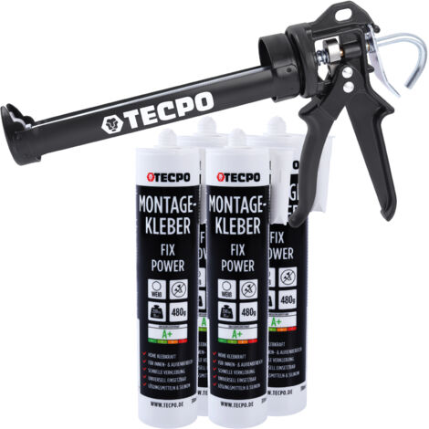4x TECPO Universal Montagekleber Ultra FIX Power Baukleber 480g Weiß + Kartuschenpresse Kartuschenpistole 25:1