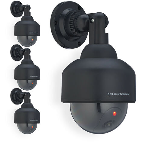 4x Telecamera Finta di Sorveglianza, Dummy Camera, con LED Lampeggiante, HxLxP: 23,5x12,5x14 cm, Deterrente, Nero