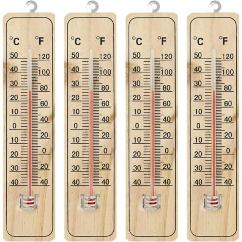 4x Thermometer - Thermomètre à bois pour intérieur - Thermomètre avec échelle en degrés Celsius et Fahrenheit (21.9x4.8x0.6cm)