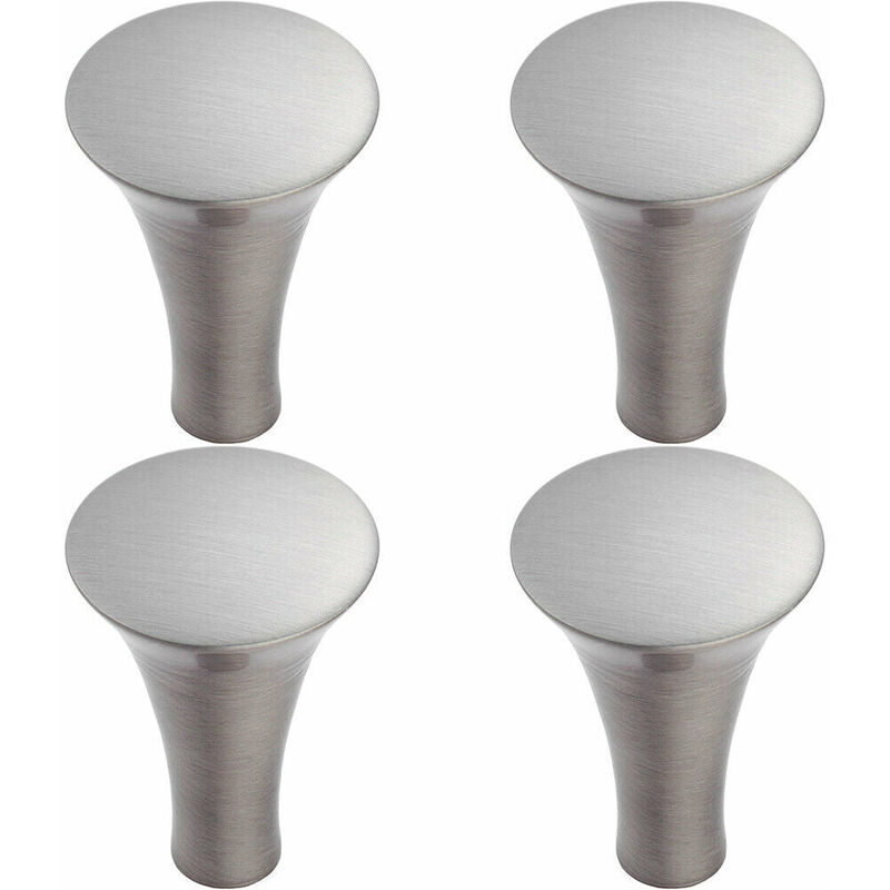 4x Trumpet Cupboard Door Knob 25mm Diameter Satin Nickel Cabinet Handle